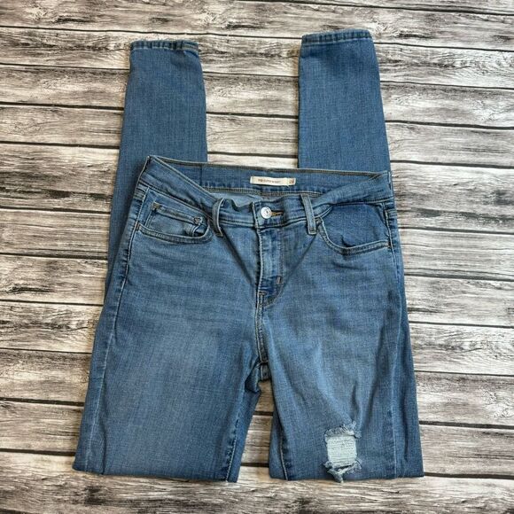 Levis Women's 710 Super Skinny Jeans Medium Blue Denim 28 32 Inseam High Rise - Picture 1 of 13